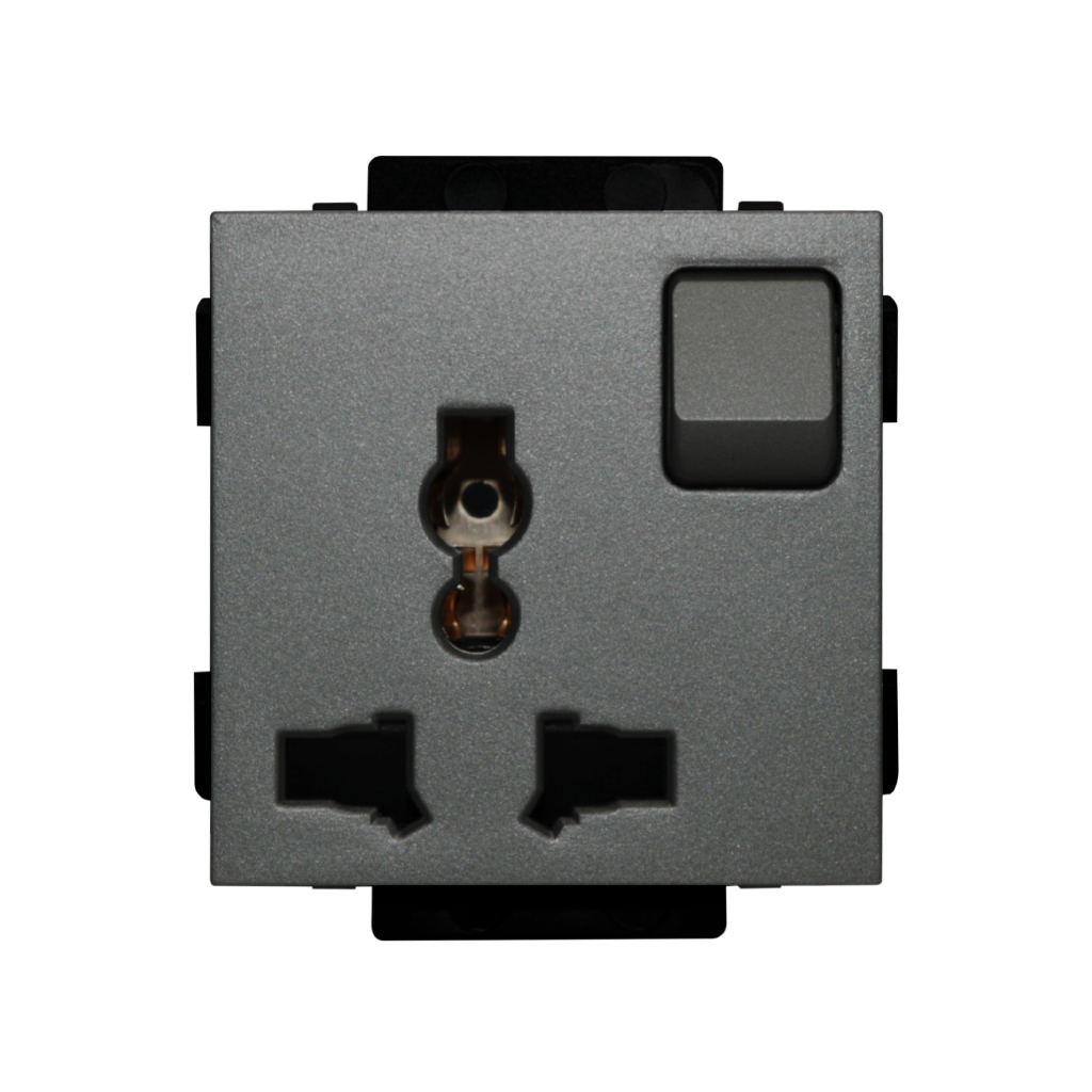 CLK-PLG-UNV--SW-GR 13A,220V  Universal socket with switch gray