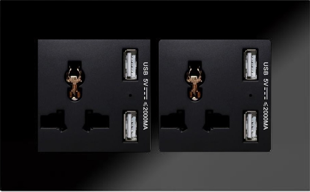 SOL-PLG-USB-B& SOL-COV2-GLS-B SOL Universal switched socket with 2 USB Charger