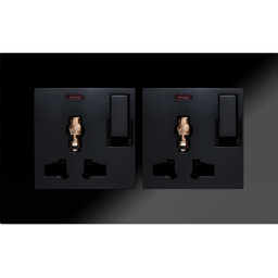SOL-COV2-GLS-B & SOL-PLG-UNV-B Black Glass 2 Gang Universal switched socket 2p with LED
