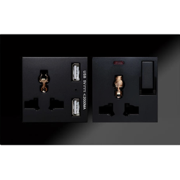 SOL-COV2-GLS-B & SOL-PLG-UNV-B & SOL-PLG-USB-B Sol Black Glass 2 Gang with switch choket LED and USB Charger and choket